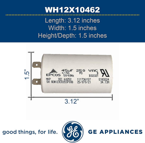 GE WH12X10462 Genuine OEM Capacitor for GE Washing Machines...
