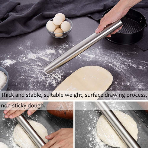 Stainless Steel Rolling Pin Professional French Metal Dough Roller 15.75" Kitchen Baking Tools Supplies For Pizza,Pasta,Cake,Pastry,Ravioli,Fondan...
