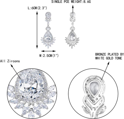 EVER FAITH Women's Wedding Jewelry Cubic Zirconia Marquise Teardrop Bridal Pierced Dangle Earrings Silver-Tone...