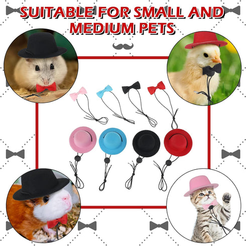 4 Sets 8 Pieces Guinea Pig Clothes Small Animal Bow Ties Pet Hats Outfit Suit Cosplay Cool Kawaii Pet Black Hat for Hamster Ferret Cat Rats Puppy ...