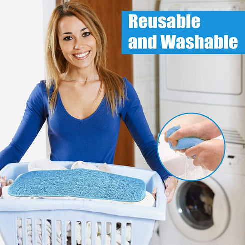 Reusable Microfiber Mop Pads, 6 Pack 18''x 6'' Mop Head Replacement, Wet/Dry Home & Commercial Cleaning Scrubbing Floor Mop Pad- Blue...