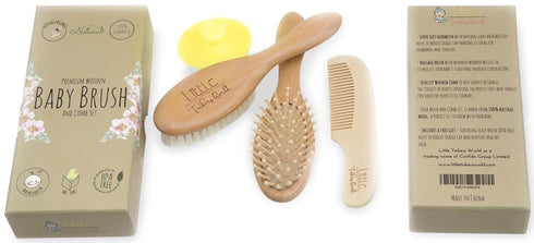 Baby Hair Brush and Comb Set for Newborn Wooden 4 Piece Soft Bristle Baby Brush and Comb Set for Newborn Girl Boy and Toddler Soft Cradle Cap New ...