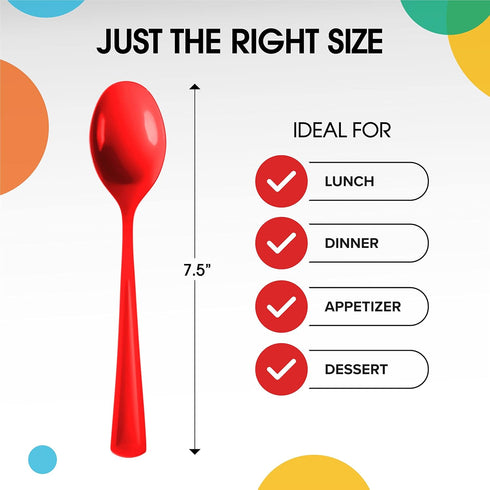 Disposable Red Plastic Spoons 50 Pcs - Heavy Duty Red Plastic Disposable Cutlery - Red Disposable Flatware, Red Plastic Silverware, Plastic Spoons...
