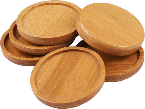 6pcs 3 inch Bamboo Round Plant Saucer, Mini Flower Pot Tray for Cactus Plant Pot Flower Pot Container Planter Bonsai Pots,no Plants Pot...