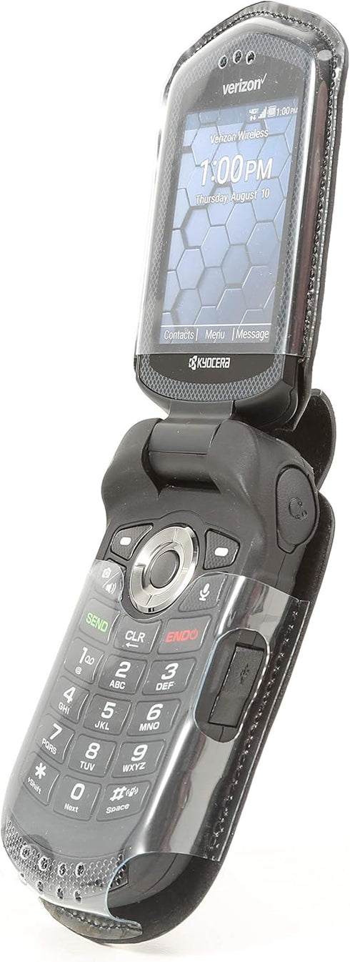 BELTRON Leather Fitted Case for Kyocera DuraXV LTE E4610 (Verizon), DuraXE E4710 (AT&T) - Features: Rotating Belt Clip, Screen & Keypad Protection...