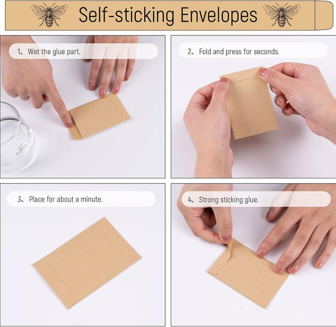 Whaline 200 Pack Bee Friendly Self-Adhesive Coin Envelope Small Kraft Envelope Wildflower Packets for Baby Shower Small Flower Storage Packets for...