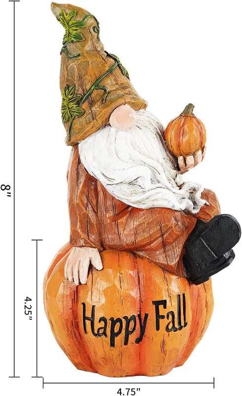 Topadorn Fall Garden Gnome Figurine Sitting on Pumpkin Statue Autumn Harvest Garden Gnomes Statue Figurine for Patio Yard Lawn Porch Decoration?Ha...
