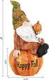 Topadorn Fall Garden Gnome Figurine Sitting on Pumpkin Statue Autumn Harvest Garden Gnomes Statue Figurine for Patio Yard Lawn Porch Decoration?Ha...