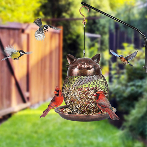 Outside Wild Bird Feeder, Heavy Duty Metal Frame Squirrel Proof Bird Feeders Hanging for Garden Yard Outdoor Decoration, Cute Cat Shaped...