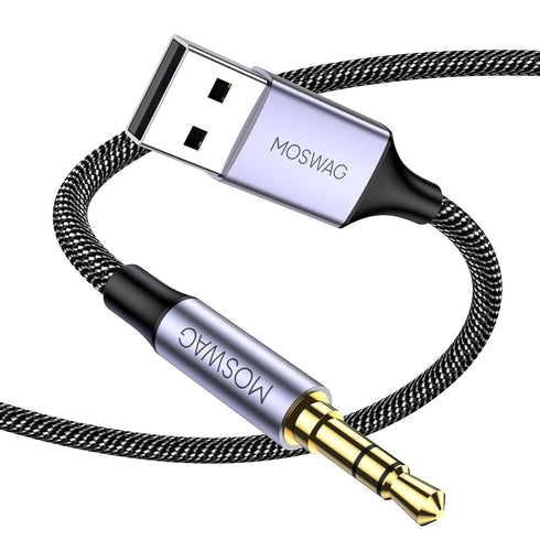 MOSWAG USB to 3.5mm TRS Audio Jack Adapter, USB Male to 3.5mm AUX Stereo Audio Cable, Nylon Braided USB to AUX Converter for PC, Laptop, Windows, ...