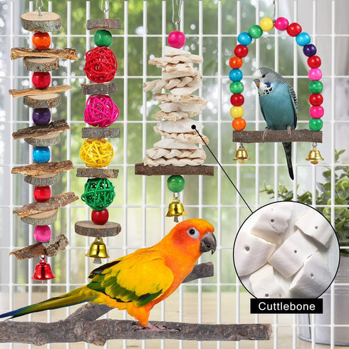 Bird Perch Bird Toys Parakeet Toys,6 Pack Bird Cage Accessories Wooden Chew Toys Perch Stand for Parrot Conure Cockatiel Lovebird Parrotlet Budgie...