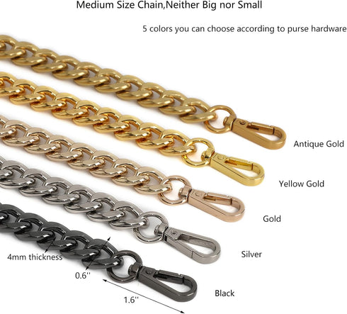 Medium Size Fabulous Metal Shoulder Crossbody Purse Strap Replacement Bag Chain Accessories (48‘’, Gold)...
