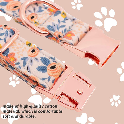 COOLFIY Dog Collar, Cute Flower Floral Patterns Pet Collars for Girl Female Boy Small Medium Large Dogs, Strong Rose Gold Metal Buckle, Soft Cotto...
