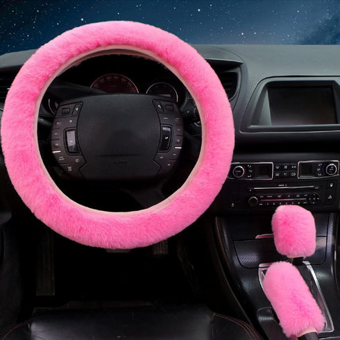 7PCS Set car Interior Aesthetic Accessories, Fluffy 15 inch Steering Wheel Cover, armrest pad, seat Belt Cover,Gear Shift Cover, Fit Girly car Acc...