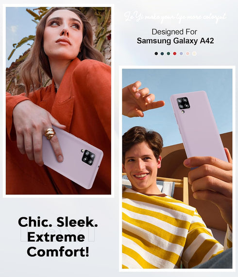 LeYi for Samsung Galaxy A42 5G Phone Case: Galaxy A42 5G Case with 2 Pack Tempered Glass Screen Protector for Women Men, Liquid Silicone Slim Silk...