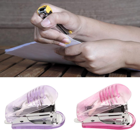 Hand Stapler, 2-Piece Mini Stapler with Pin Puller for Binding Documents (Purple Pink)...