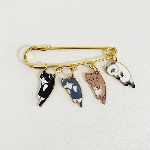 Lovely Cat Charms Gold-Tone Safety Pins - Calico, Ginger, Siamese Cat Dangle Accessory Brooch Pin for Cat Lover Gift...