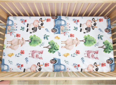 Farm Animal Baby Crib Sheets for Standard Crib Toddler Mattress Sheets Sheep Cow Pig Neutral Fitted Crib Sheet Toddler Bed Sheet Stretchy Portable...