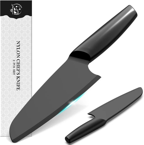 AILUROPODA Nylon Knife | 2 PCS Nylon Knife for Nonstick Pans | Nylon Knife Set for Cutting Fruits, Veggies and Bread Black...