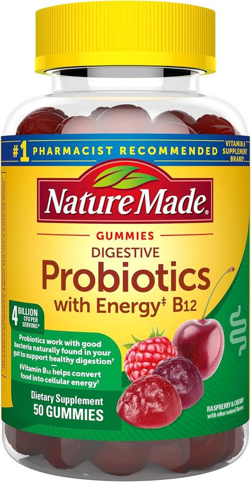 Nature Made Digestive Probiotics and Energy B12 Gummies, Probiotics for Women and Men, 50 Probiotic Gummies, 25 Day Supply...