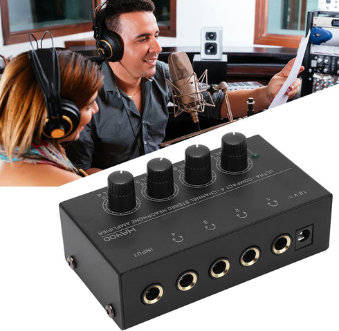 DAUERHAFT 4 Channel Stereo Headphone Amp,Ultra Low Noise Headphone Amplifier,Professional Multi Channel Mini Earphone Splitter Amp,for Sound Reinf...