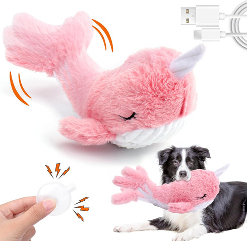 Mity rain 2 in 1 Interactive Dog Toys, Fish Dog Toy to Keep Them Busy, Plush Squeaky Dog Toys, Rechargeable Wiggly Pink Pet Toys for Small Medium ...