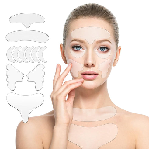 Face & Forehead Wrinkle Patches, Anti Wrinkle Silicone Facial Patches Overnight to Reduce Fine Wrinkles, Frown, Cheek, Neck & Chest Lines, Reusabl...