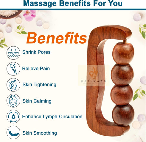 Hathkaam Wooden Massage Roller, 7" Rosewood Unisex Handheld Massager Roller for Full Body Pain Relief, Back, Neck & Shoulder, Pain Acupressure Dee...