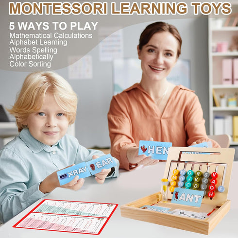 Wooden Montessori Toys for Kids 3 4 5 6 7 8 Years Old, Alphabet Learning Toys with 26 Cards, Brain Teaser Logic Board Games for Preschool Kinderga...