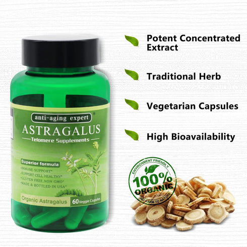 Astragalus Root Organic Extract 650mg, Schisandra Berries, Ligustrum Berry, 80% American Ginseng, Immune system Antioxidants Supports, Healthy Agi...