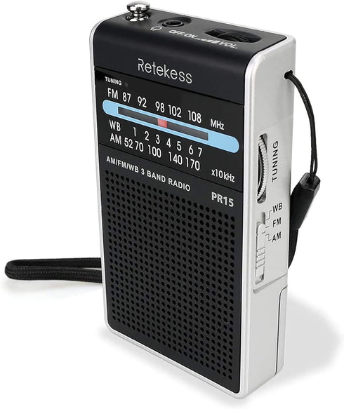 Retekess PR15 Pocket NOAA Weather Radio, AM FM Emergency Weather Radio Portable, Little Transistor Radio Powered by AAA Battery for Walking, Campi...