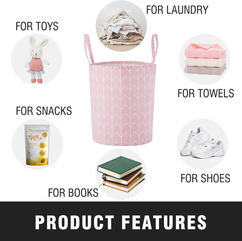 TECHMILLY Large Storage Basket for Girls and Boys, Collapsible Laundry Hamper with Long Handles, Toy Bins for Nursery, Kids Room Décor...