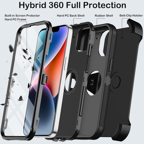 for iPhone 14 Plus Case with Belt Clip Holster,Built-in Screen Protector,Heavy Duty Shockproof Drop Protection Military Grade Rugged Phone Cover w...