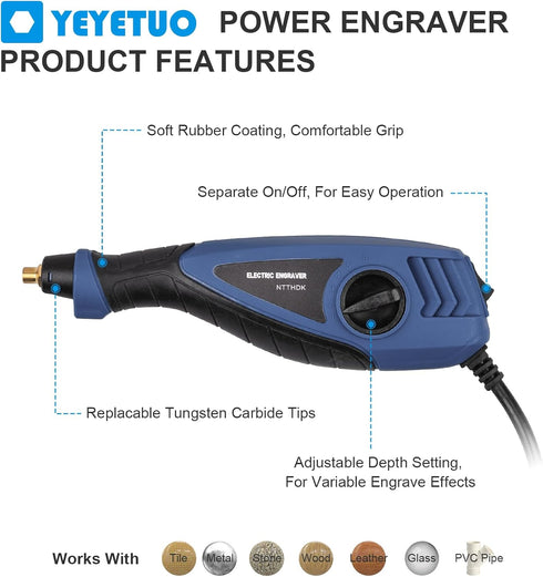 25W Engraving Pen, 6 Speed Power Engraving Tool, Handheld Engraver Pen with Tungsten Carbide Steel Bits for Wood Metal Glass Professional Etching ...
