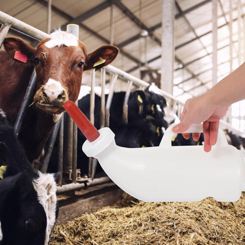 POPETPOP Calf Milk Feeder Bottle 1 Set Calves Nurser Bottles with Handle and Silicone Lamb Cow Nursing Feeding Bottle Farm Goats Milk Feeder Lives...