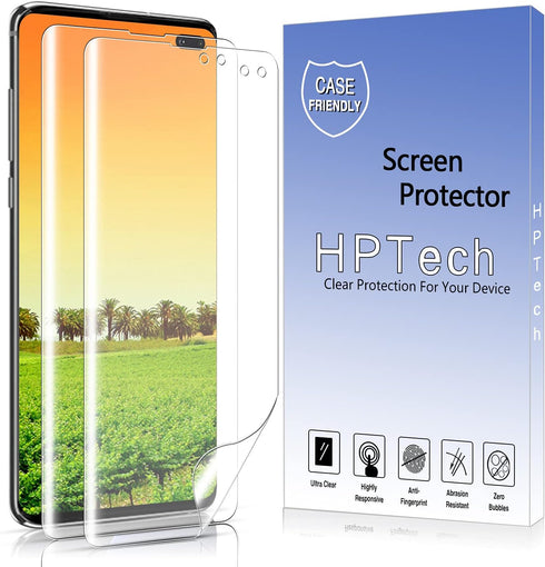 HPTech 2-Pack Screen Protector For Samsung Galaxy S10 Plus Full Coverage PET Film, HD Clear, Bubble Free, Case Friendly...
