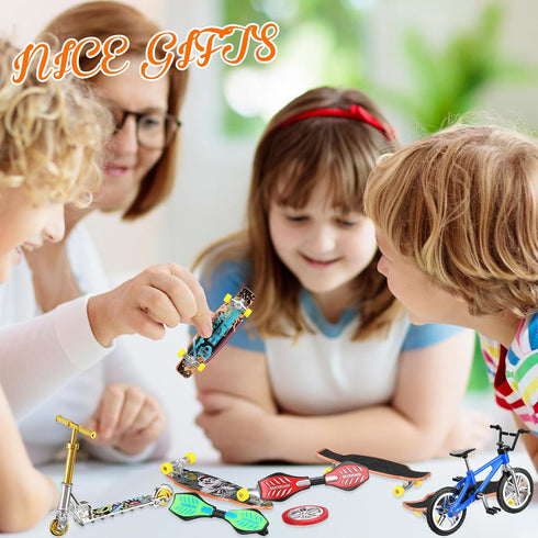 Skylety 31 Pieces Mini Finger Toys Set for Boy Girl includes 6 Finger Skateboards, 4 Finger Bikes, 2 Mini Scooters 4 Swing Board 8 Matched Wheels ...