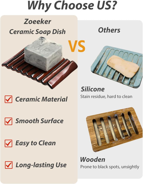 Bar Soap Dish, Ceramic Soap Holder Japanese Soap Tray for Countertop & Saver for Shower, Lift Soap Keep Dry?with Self Drain, Red...