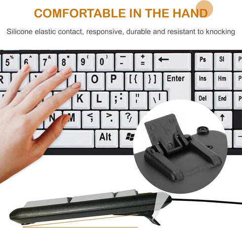 104 Keys Low Vision Elderly Keyboard, Large Font Print USB Wired Keyboard QWERTY Layout Old People Keyboard with White Large Print Keys Oversize L...