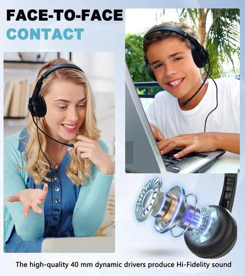 Wired headset with Microphone for computer PC Laptop, 3.5mm Jack Headset with Clear Chat Mic for office-Black (1 Pack)...
