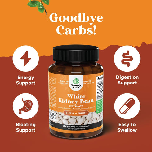 Natural White Kidney Bean Extract - White Kidney Bean Energy Booster AMPK Activator and Antioxidant Capsules - Digestive Health Dietary Fiber Supp...