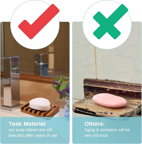 2PCS Self Draining Soap Dishes by HTB, Teak Wood Soap Holder, Soap Saver for Shower, Bathroom, Bath Tub, Kitchen Sponges, Easy Dry Extend Soap Lif...