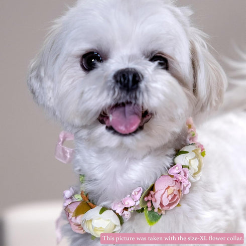 Pet Flower Collar with Adjustable Ribbon Small Dog Wedding Attire Wreath Bow Pink Cat Floral Collar Dog Flower Ring for Wedding Ceremony Small Dog...
