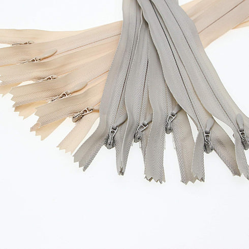 16 Inch Invisible Zippers Beige Grey Color 40.64 cm Closed End Nylon Coil Hidden Zipper for Sewing Craft Dress Pillow Bag Sofa Cushion Mixed 10 PC...