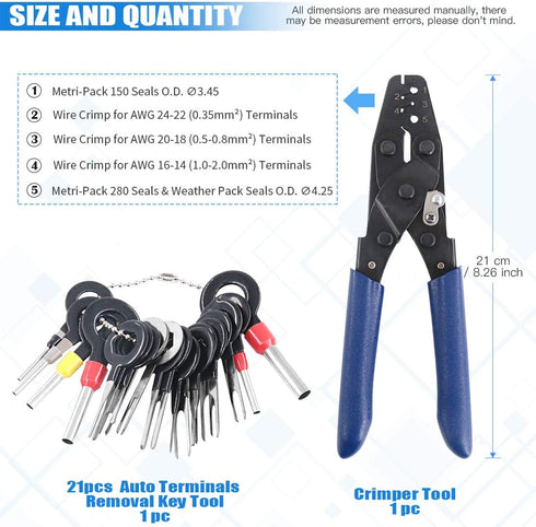 Glarks Pin Terminals Tool Set, A Crimper Tool and 21Pcs Pin Terminals Removal Key Tools for Car Auto Wire Connector Terminal Pin Crimping and Extr...