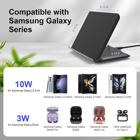for Samsung Galaxy Z-Fold Wireless Charger: 2 in 1 Fast Wireless Charging Station for Galaxy Z Fold 6/5/4/3, 3-Coils Charging Stand for Galaxy Bud...