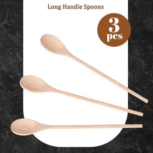 HANSGO 3PCS Long Handle Cooking Spoons, 14 Inch Long Wooden Spoons Wooden Tasting Spoons Japanese Style Large Cooking Spoons...