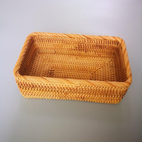 Handmade Rectangle Wicker Fruit Box Rattan Tray Magazine Organizer and Small Objects Container Serving Basket (Medium)...