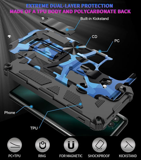 Shockproof Camouflage Military Grade Drop Tested Phone Case with Built in Kickstand with Screen Protector Holster Belt Clip Fits for Moto G Stylus...