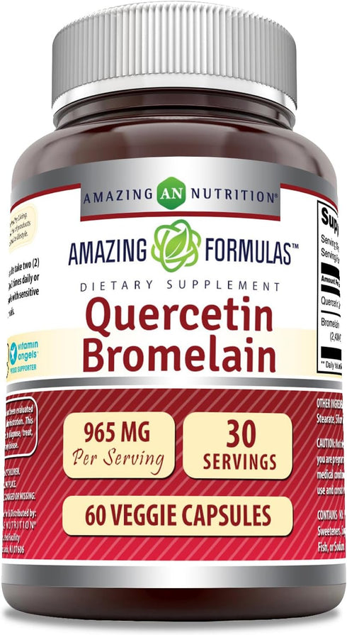 Amazing Nutrition Quercetin 800 Mg with Bromelain 165 Mg Veggie Capsules Supplement | Non-GMO | Gluten Free | Made in USA | Suitable for Vegetaria...